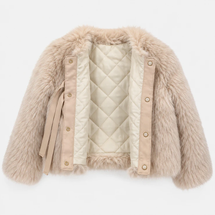 Abrigo Corto de Faux Fur con Forro Acolchado 13