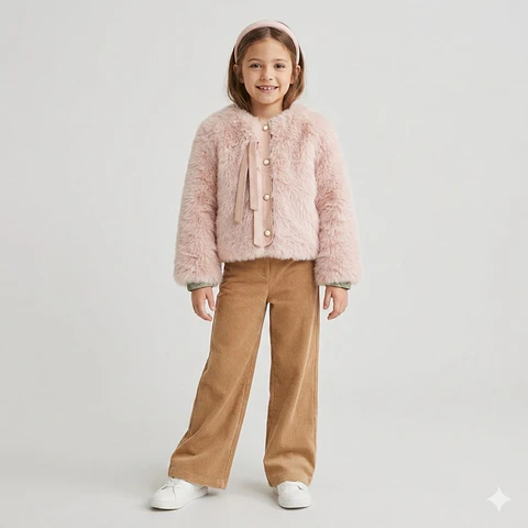 Abrigo Corto de Faux Fur con Forro Acolchado