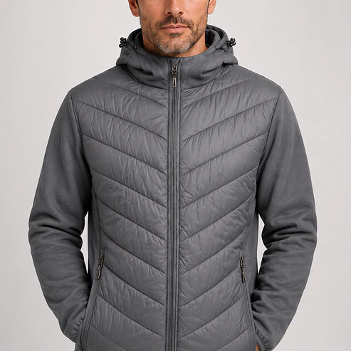 Chaqueta Híbrida Outdoor Hombre con Capucha – Diseño Acolchado Premium 4