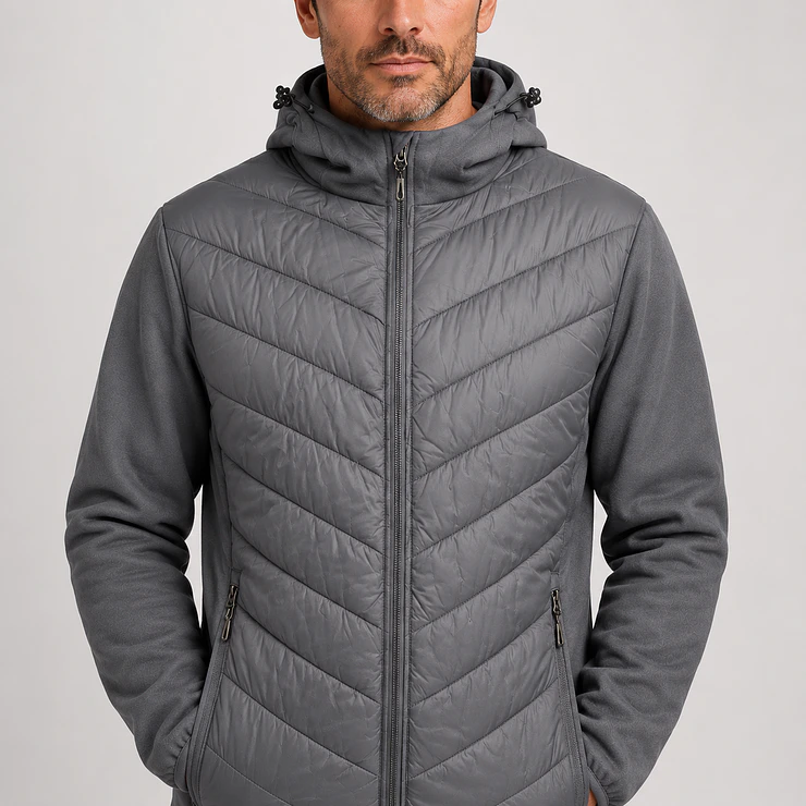 Chaqueta Híbrida Outdoor Hombre con Capucha – Diseño Acolchado Premium 4