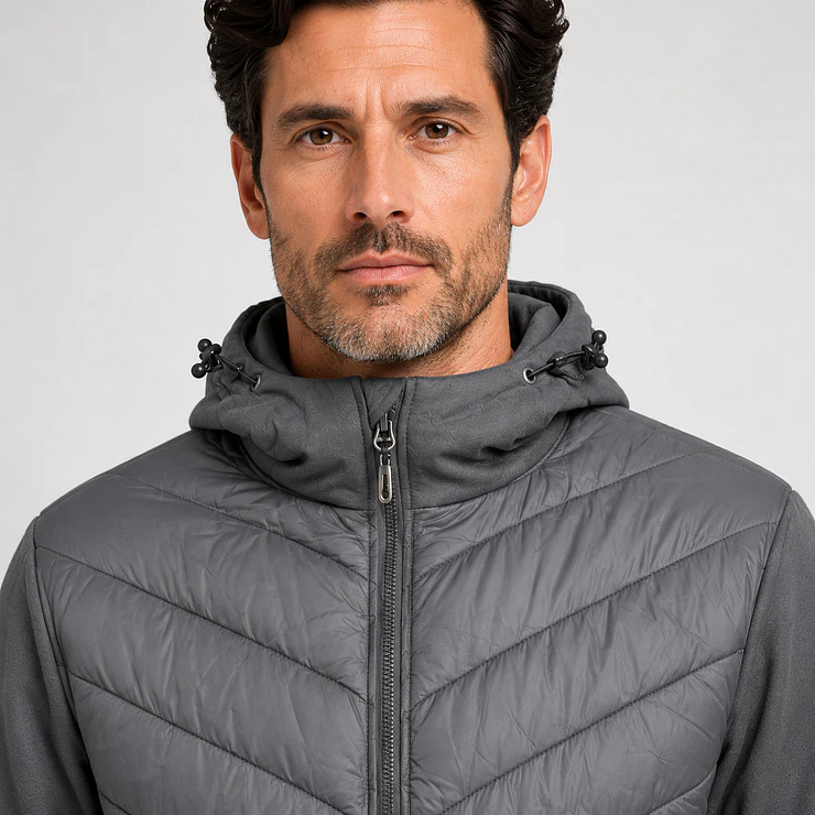 Chaqueta Híbrida Outdoor Hombre con Capucha – Diseño Acolchado Premium 6