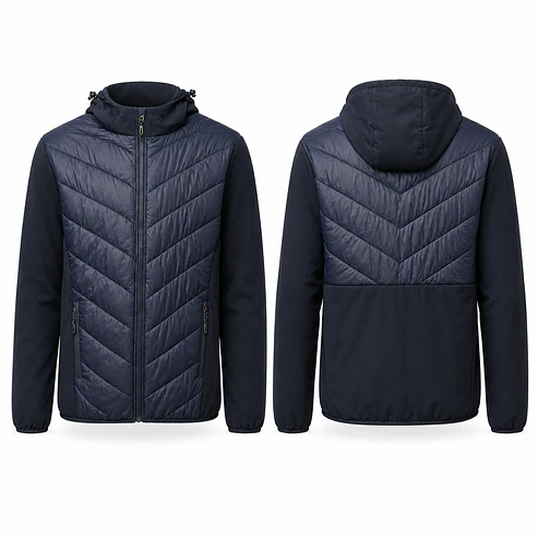 Chaqueta Híbrida Outdoor Hombre con Capucha – Diseño Acolchado Premium 9