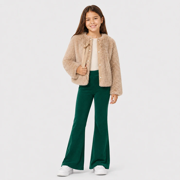 Calza Flare Wide Cotele  Forrada en Micropolar para Niñas  4