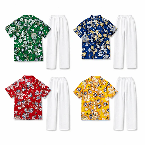 Conjunto Tropical Juvenil – Camisa Estampada + Pantalón Blanco 5