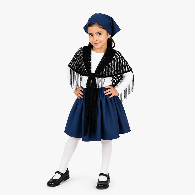 Típico Chilote Niña Falda Puntilla y Pañuelo 4