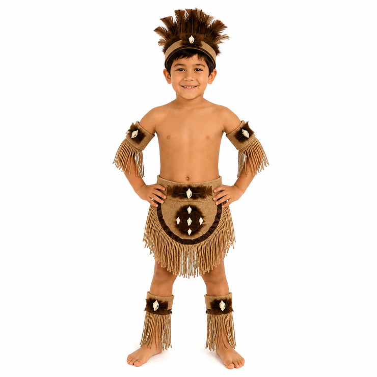 Traje Típico Pascuense Café para Niño – 5 Piezas 7