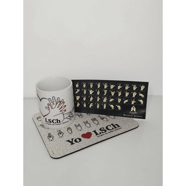 PACK TRABAJO 1 ( tazon dactilologico + mousepad + stickers teclado)