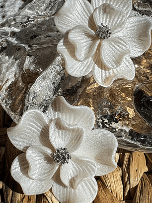 Laurel en flor midi Blanco-Plateado