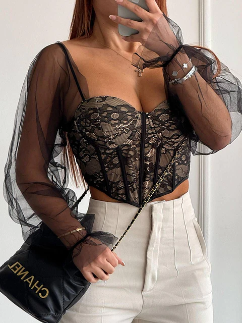 Corset de Encaje con Mangas