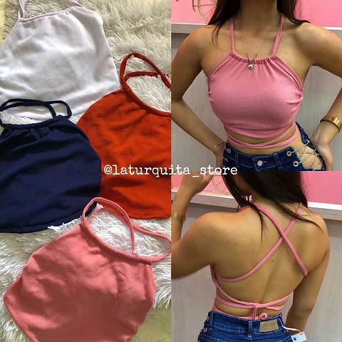 Crop Top Halter en Tela Rib