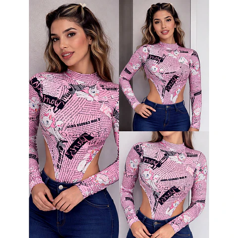 Body Manga Larga Con Estampados