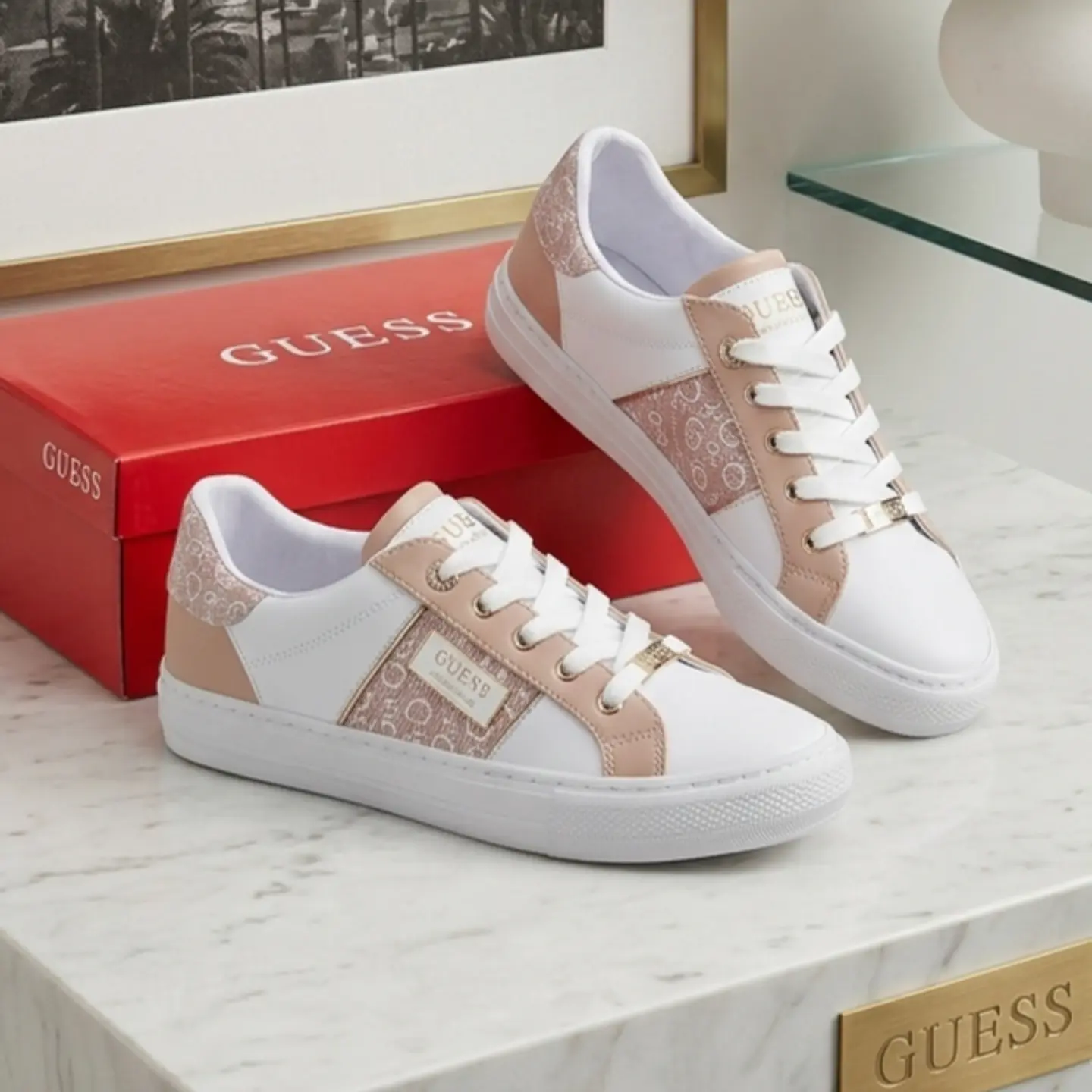 Zapatillas Guess Blanco Con Rosado Talla 38 1