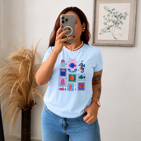 Camiseta Diseño del Mar Piel de Durazno