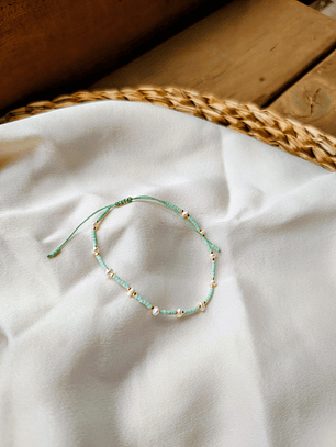 Pulsera verde agua perlas