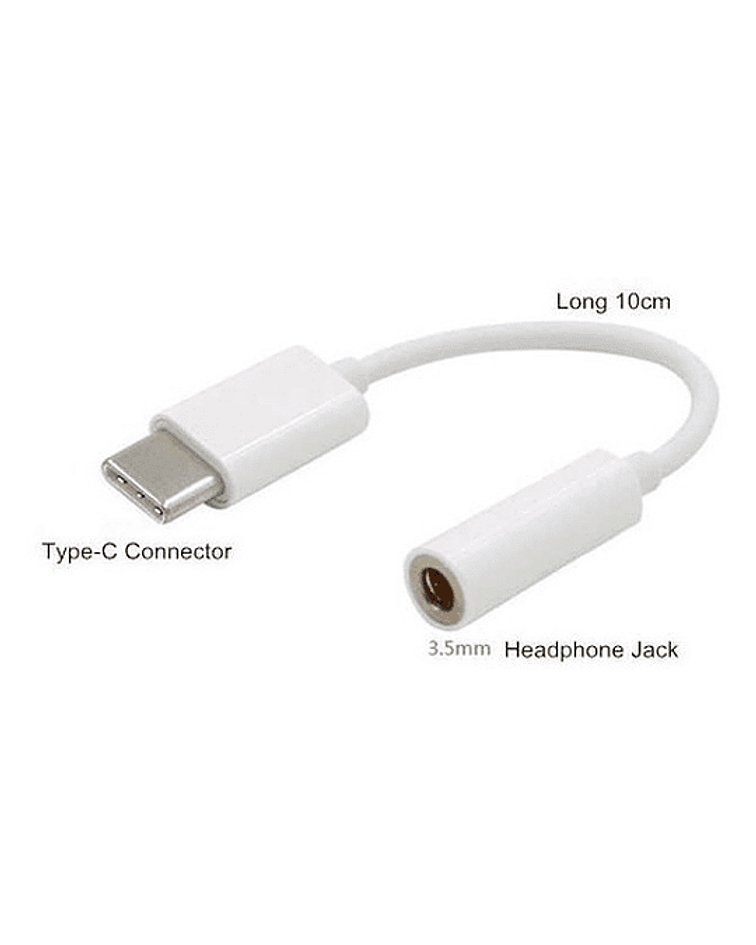 Adaptador Usb Tipo C A Jack Audio 3.5mm Auxiliar Blanco