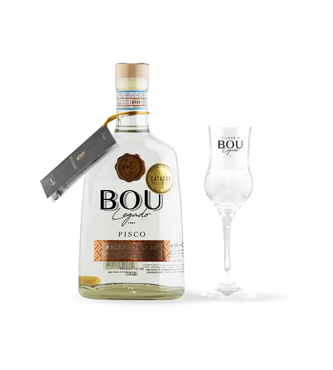 Pisco 1929 Bou Legado Blanco  40º, más copa. 