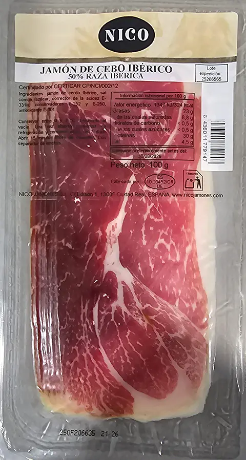 Jamón de cebo ibérico 100 g Nico