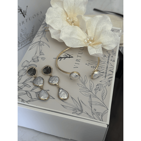 Aros labradorita y perla barroca