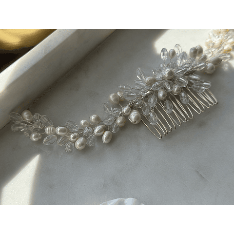 Tocado cristal y perlas 