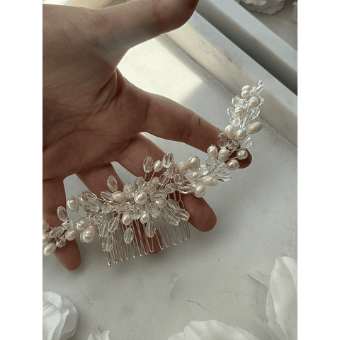 Tocado cristal y perlas 