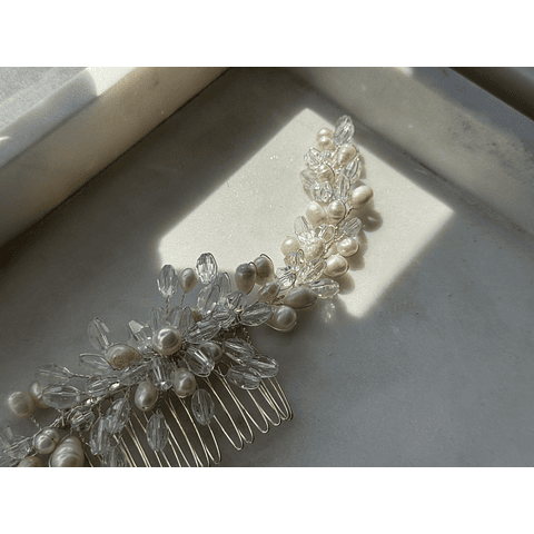 Tocado cristal y perlas 