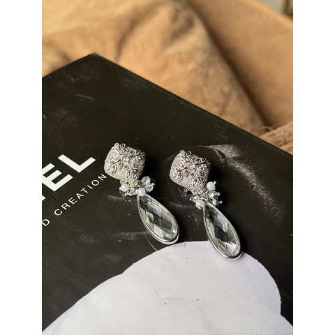 Aros olivo y cristal XL plata