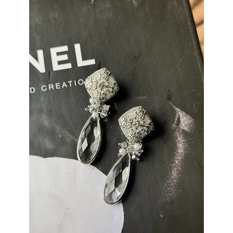 Aros olivo y cristal XL plata