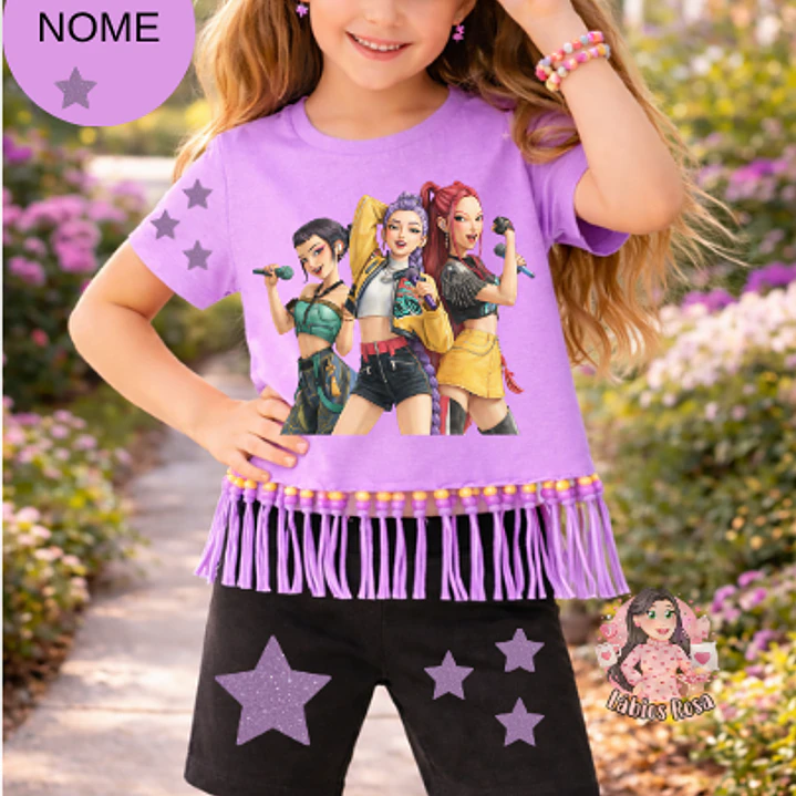 CONJUNTO TSHIRT FRANJAS E CALÇOES - HUNTRIX KPOP 1