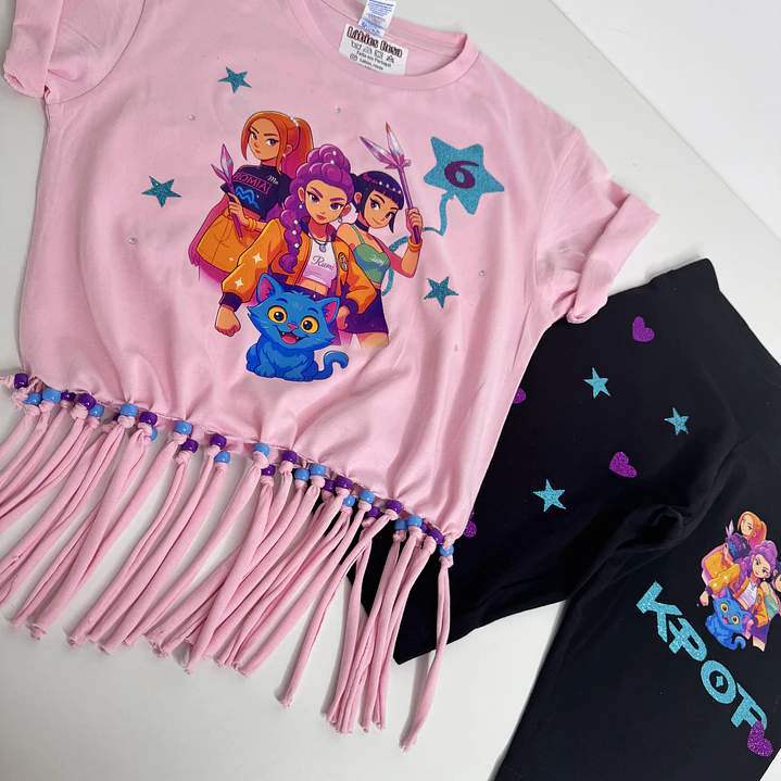 CONJUNTO DE TSHIRT FRANJAS  E CALÇOES -  KPOP 1
