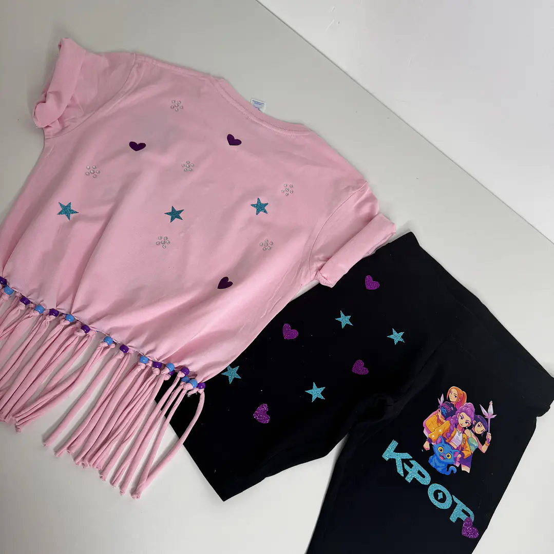 CONJUNTO DE TSHIRT FRANJAS  E CALÇOES -  KPOP 2