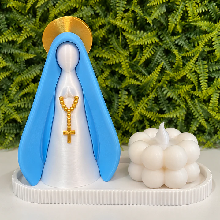 CONJUNTO PERSONALIZADO NOSSA SENHORA + BANDEJA + SUPORTE DE VELA - 3D 1