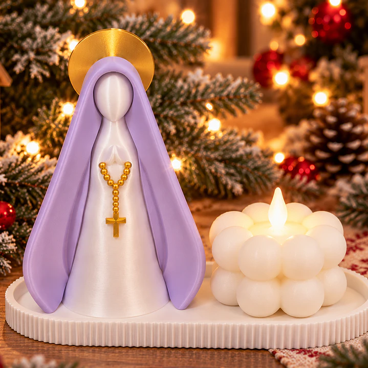 CONJUNTO PERSONALIZADO NOSSA SENHORA + BANDEJA + SUPORTE DE VELA - 3D 3