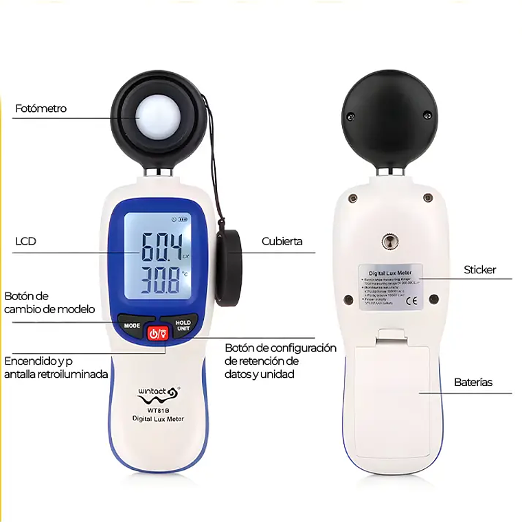 Luxometro Digital Medidor Luz 200.000 Lux Bluetooth Wt81b 2