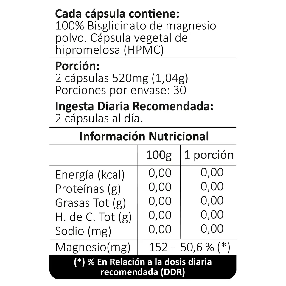 Bisglicinato de Magnesio, 60 cápsulas vegetales 4