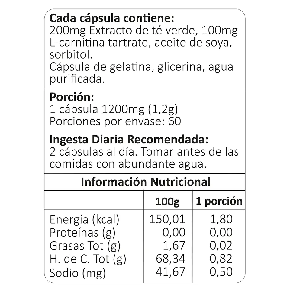L-Carnitina + Té Verde, 60 cápsulas blandas 4
