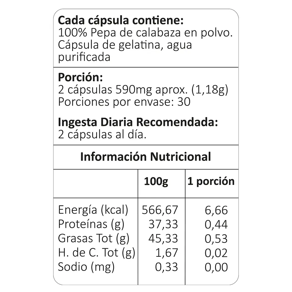 Pepa de Calabaza, 60 cápsulas 4