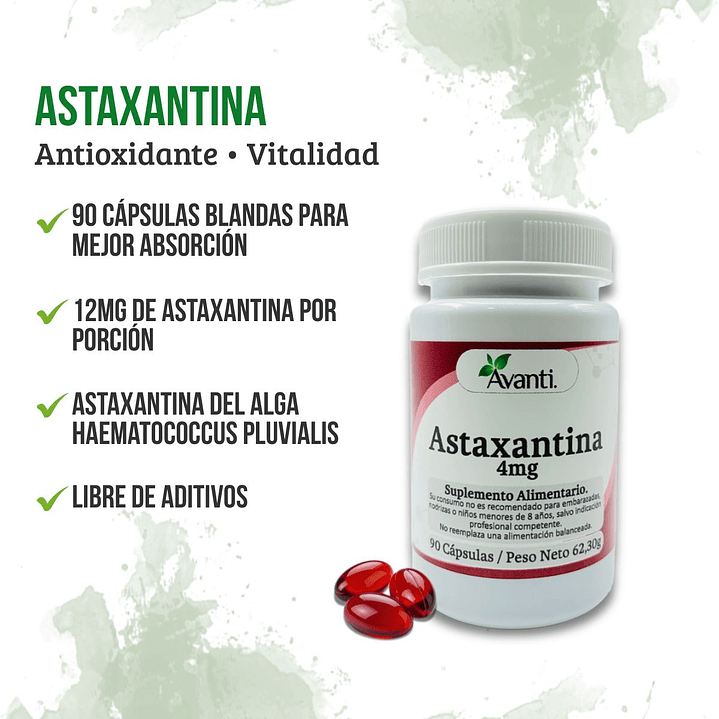 Astaxantina 4mg, 90 cápsulas blandas. Avanti 3