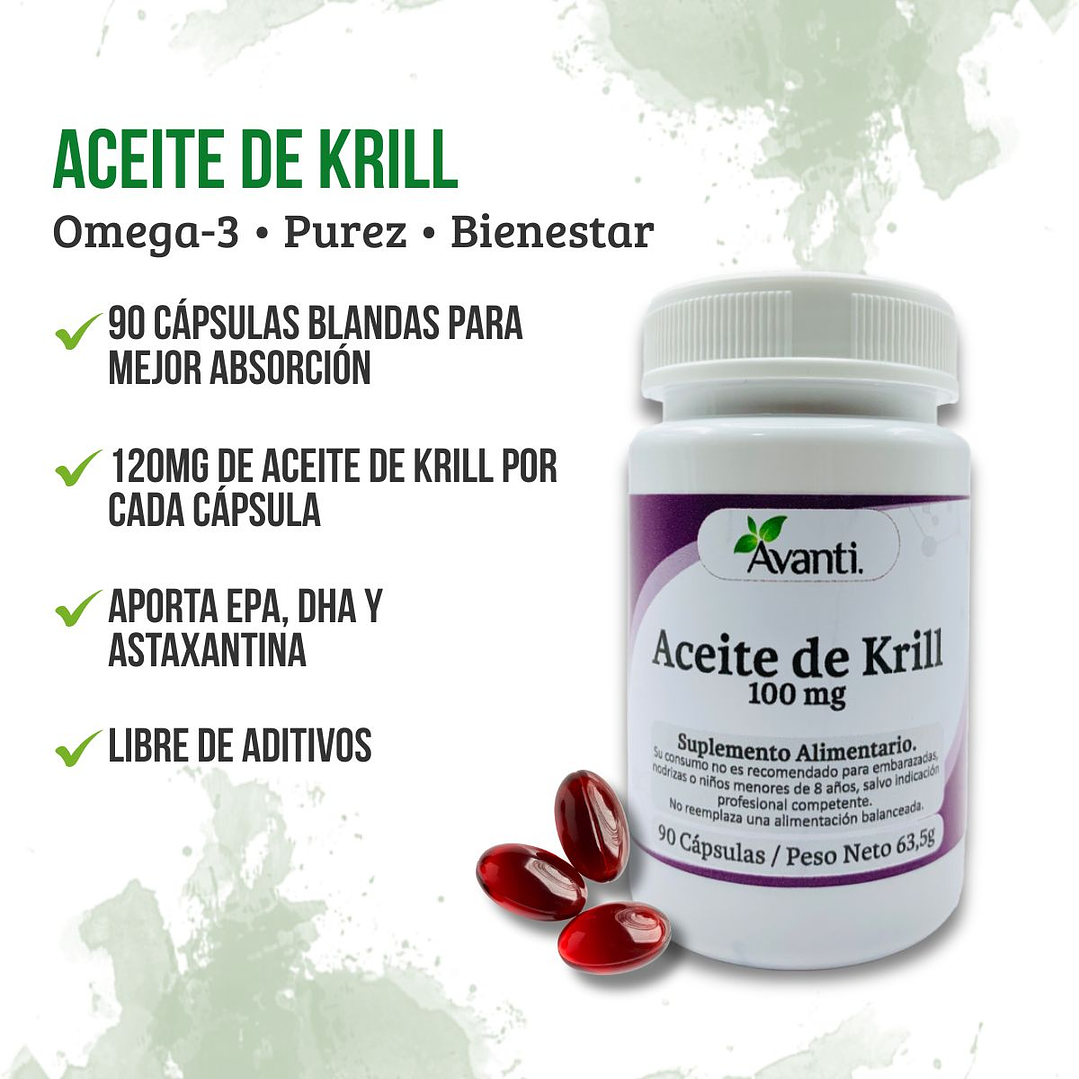 Aceite de Krill 100mg, 90 cápsulas blandas. Avanti 3