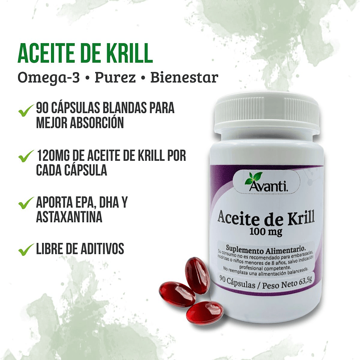 Aceite de Krill 100mg, 90 cápsulas blandas. Avanti 3