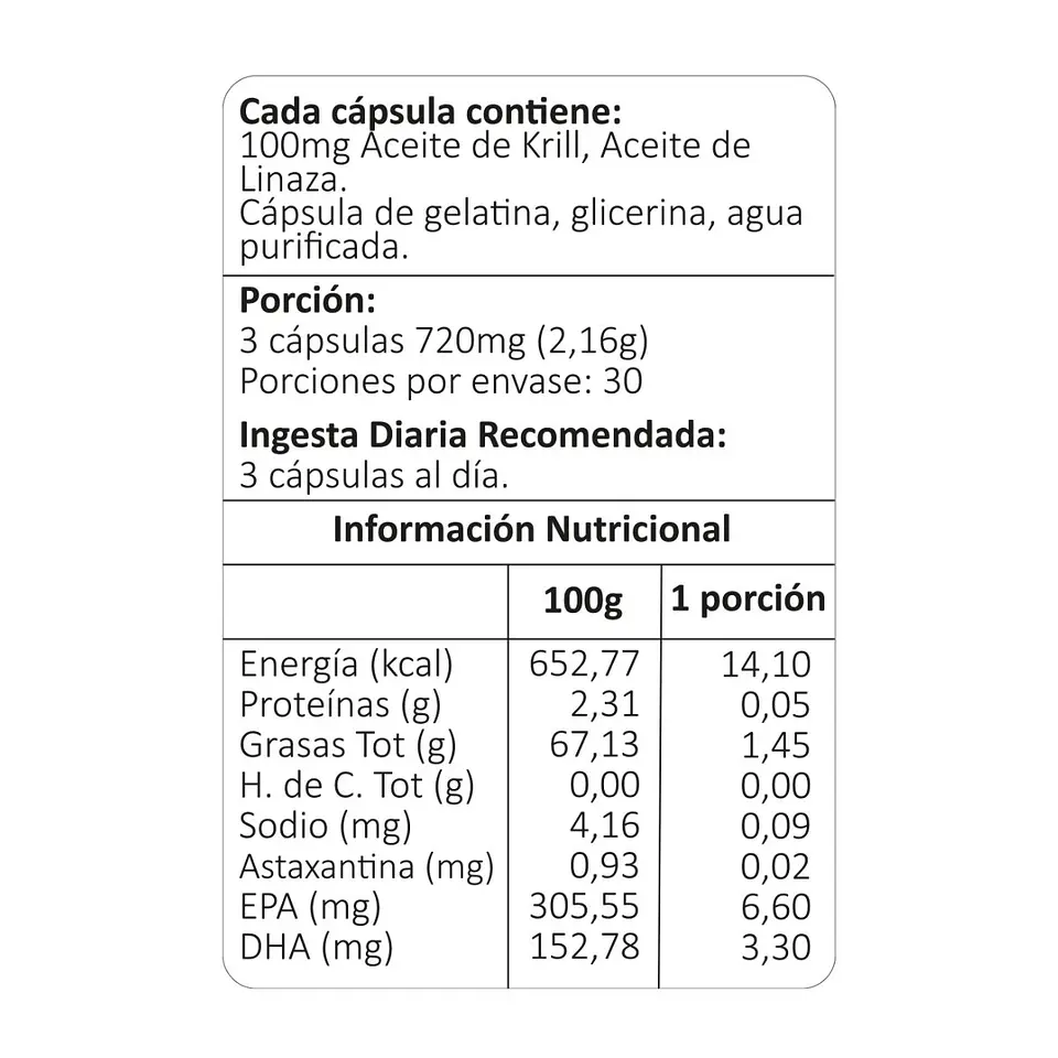 Aceite de Krill 100mg, 90 cápsulas blandas. Avanti 4