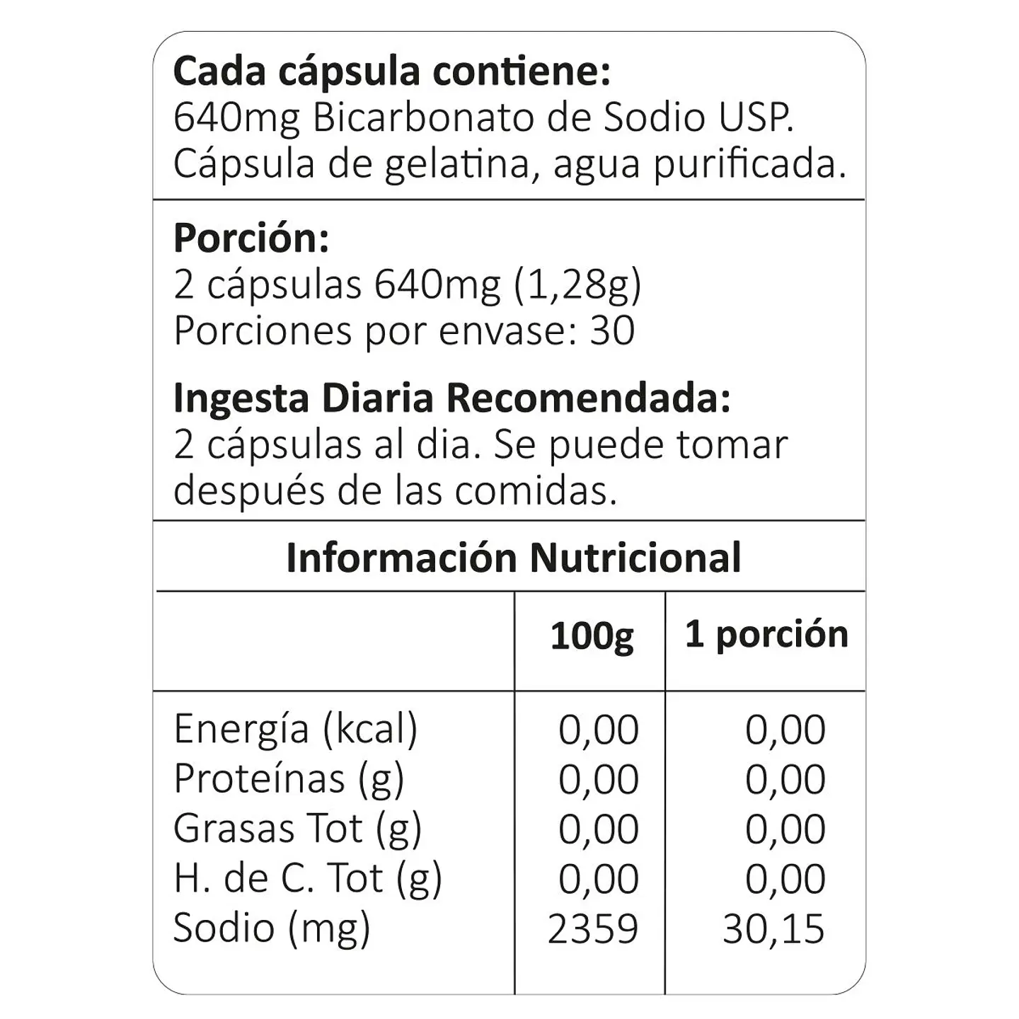 Bicarbonato de Sodio, 60 cápsulas 4