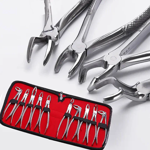 Set de 10 Fórceps Dentales para Exodoncia Adulto con Estuche
