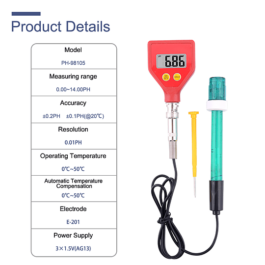 Ph Metro PH-98105 portátil de alta precisión medidor de PH 
