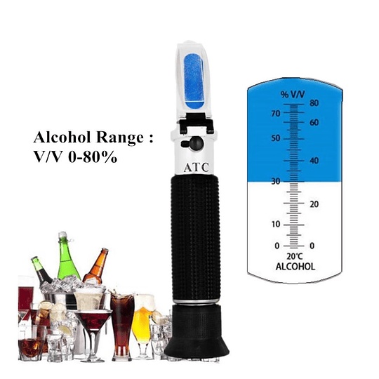 Refractómetro de mano, enómetro, detector, monitor de alcoholímetro 0-80% con ATC 40%