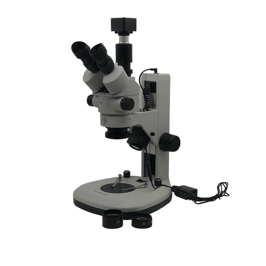 Microscopio Stereo Trinocular 3.5x-90x Zoom + Cámara 5MP, Anillo Led , Barlow 0.5x - 2.0x, Simul Focal