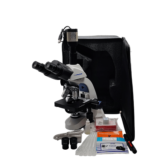Microscopio Trinocular con Camara, 40x-1600x, Camara 4MP con Adaptador, Bolso de Transporte, Led, Educacional, Biologico
