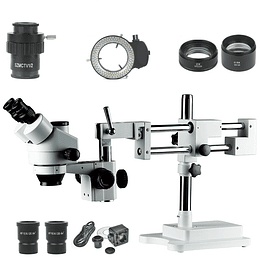 Microscopio Stereo 3.5X-100X, Camara 8MP, Zoom, Simulfocal, Stand + Boom + LED 144 BA-010T