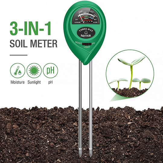 Medidor de humedad de suelo, probador de pH de suelo 3 en 1, kit de prueba de suelo para césped, jardín, granja, casa, interior, exterior, hidrómetro para plantas