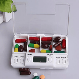 Pastillero electrónico con temporizador para medicina, caja de almacenamiento con 4 rejillas, recordatorio, alarma, organizador de píldoras, contenedor de medicamentos
