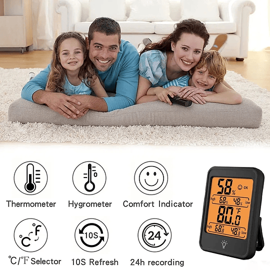 Termómetro de habitación con higrómetro digital LCD con imán de soporte, Modelo T2